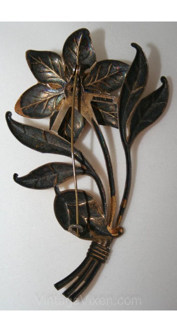 Elegant 1940s Gold Metal on Sterling Flower Pin w… - image 4