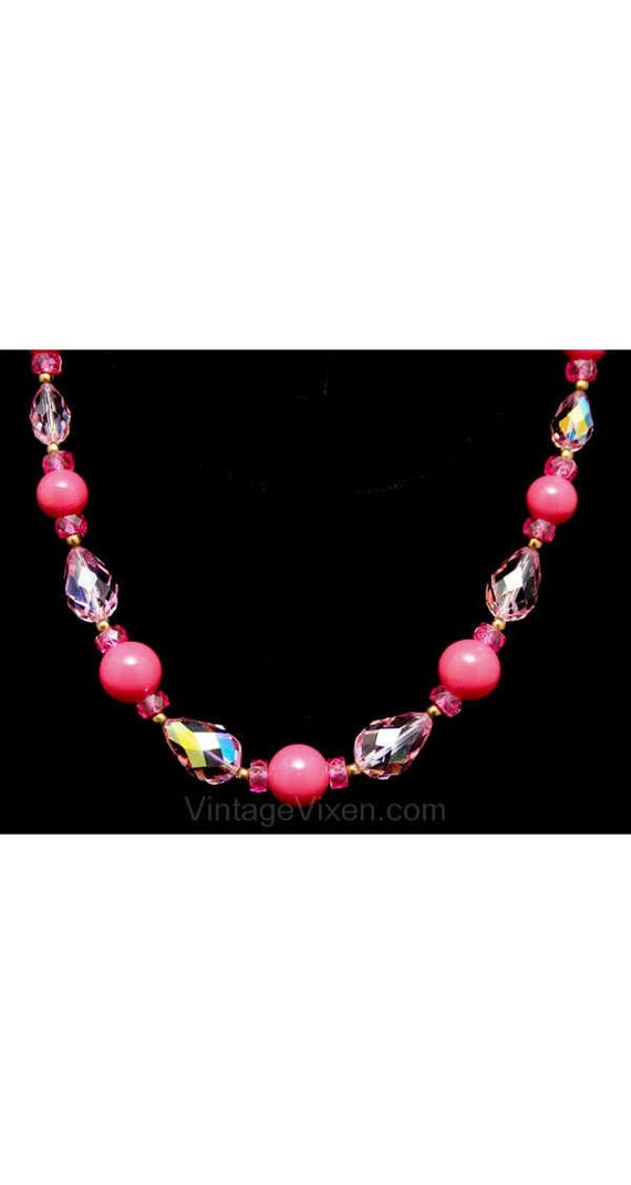 Pretty in Pink 1950s Cut Glass & Beads Necklace -… - image 1