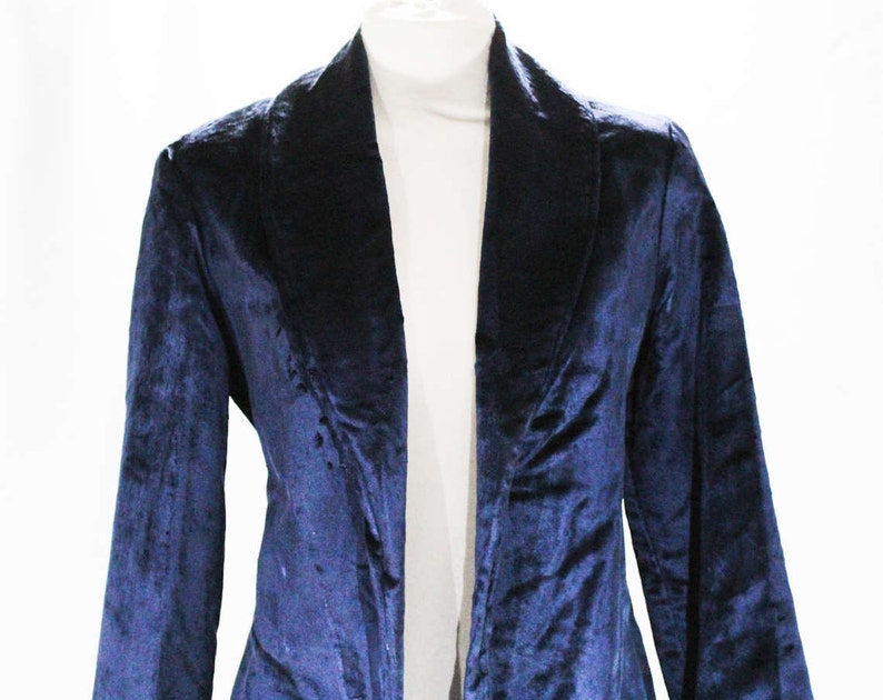 Size 6 Navy Panne Velvet 1960s Jacket Sumptuous From Seventh Avenue Showroom NYC Open Front Bust 34 Gorgeous 60s Rock Star Blazer