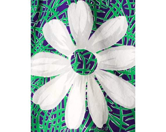 XXS 1950s Daisy Print Full Skirt - Size 2 Green &… - image 3