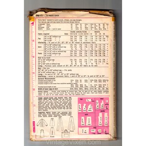 May include: A vintage sewing pattern for a dress, skirt, pants, and bag. The pattern includes instructions and fabric requirements for sizes 7/8 to 16. The pattern is printed on a white background with pink and black text.