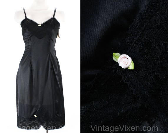 1950s Pin Up Girl Black Full Slip - 50s 60s Linge… - image 1