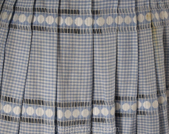 1950s Gingham Skirt - Light Blue Checked Cotton 5… - image 3