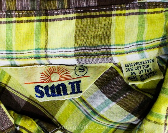 Men's Small Western Shirt - 1970s 80s Yellow Plai… - image 7