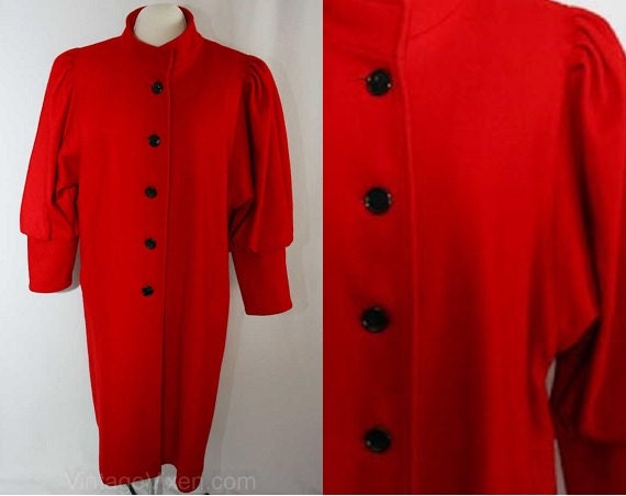 Size 20 Fabulous Red Wool Coat with Leg-O-Mutton S