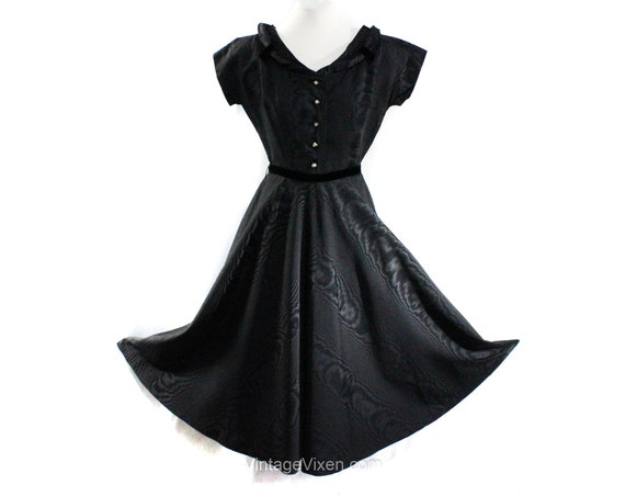 1940s Black Dress Gorgeous Small 40s 50s Moire Taffeta Party Frock Post WWII Cocktail With Velvet Trim New York Label Waist 25 Etsy Canada