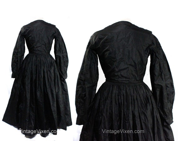 1840s Victorian Dress - Exceptional Black Silk Ru… - image 10