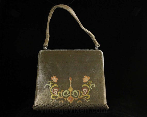 1950s Metallic Purse - Special Gold Floral Satin … - image 3