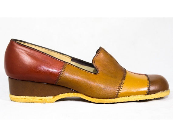 Size 7.5 1970s Platform Shoes - Rust Gold & Brown… - image 2