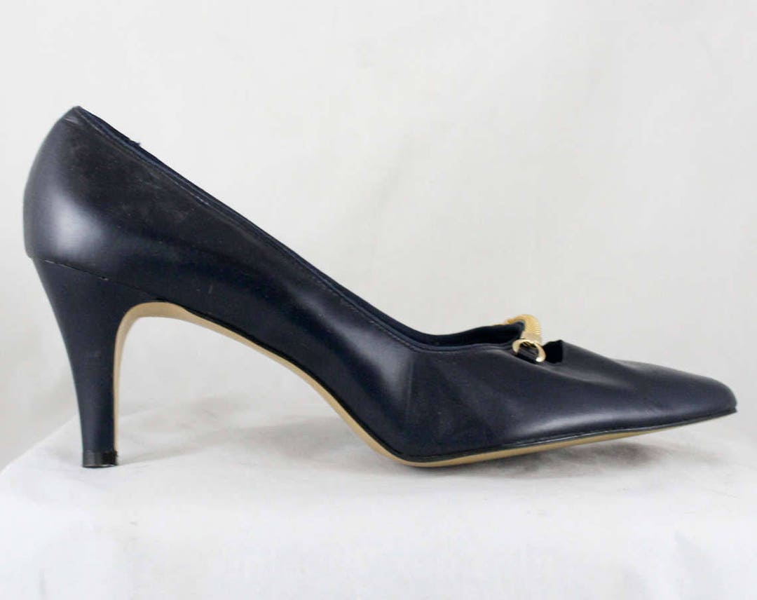 Size 7 Navy Shoes 1950s 1960s Dark Blue Heels by Cotillion - Etsy