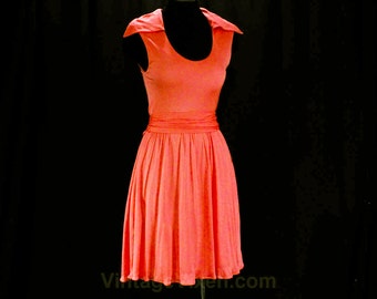 Peach Cocktail Dress - Graceful 1960s Haute Quality Orange Jersey Knit - 60s Designer Mollie Parnis - Small NWT Deadstock - Bust 32.5
