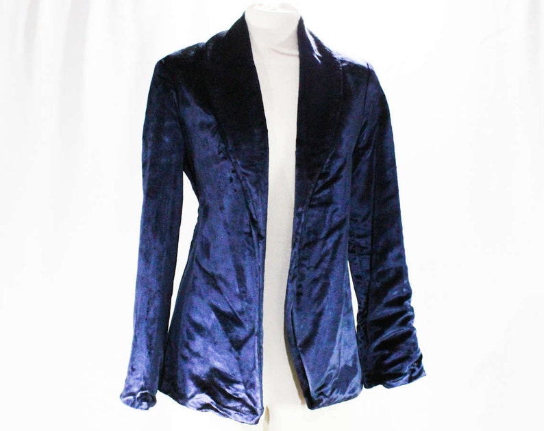 Size 6 Navy Panne Velvet 1960s Jacket Sumptuous From Seventh Avenue Showroom NYC Open Front Bust 34 Gorgeous 60s Rock Star Blazer
