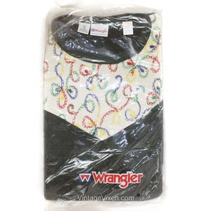 1970er Jahre Hippie Shirt - Wald & Regenbogen Kettenstich Langarmtop - Grünes Baumwollgemisch - Boho Woodstock Stil - NIP Deadstock