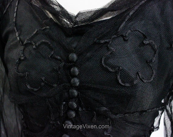 1930s Evening Dress - XXS Black Net & Soutache 30… - image 6