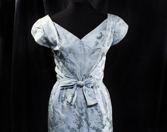 1950s Designer Dress - XS Powder Blue Silk Satin … - image 2