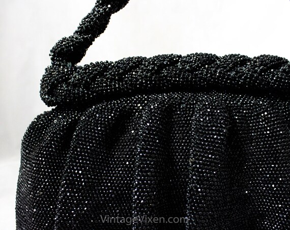 Black Beaded Evening Bag circa 1938 - Heavy Cavia… - image 3