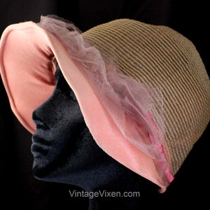 1920s Flapper Cloche Hat - Authentic 20s Pink Silk with Millinery Flowers & Ribbon - Sweet Feminine 20&#39;s Summer Bell Hat with Bonnet Trim