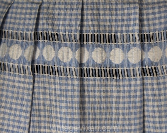 1950s Gingham Skirt - Light Blue Checked Cotton 5… - image 4