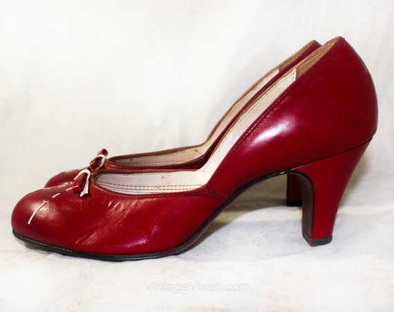 1950s Scarlet Red Schoenen Chique jaren 40 50 Ronde Teen - Etsy Nederland