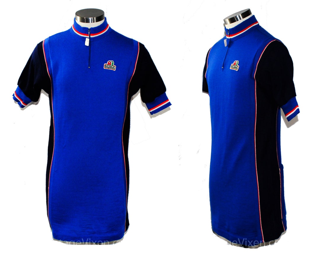 1960s Vintage Cycling Gear Royal Blue Italian Wool Knit With Racing
