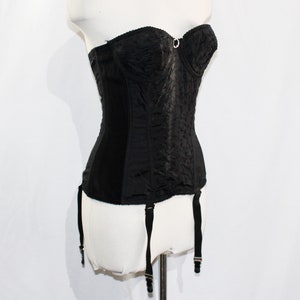 1950s Black Corset - 34C Strapless Bra - 50s Nipped Waist & Optional Garters - Boned Corselette by &#39;Goddess&#39; - NWT Deadstock - Size 34 C