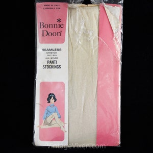 1960s Pale Beige Pantyhose Made In Italy for Bonnie Doon Small 60s Seamless Sheer Nylon Panti Stockings Original Pkg NIP Deadstock image 3
