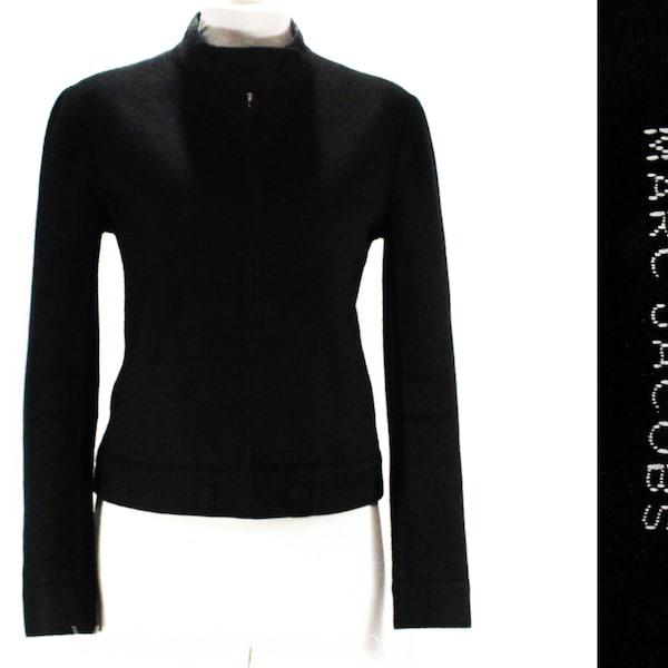 Marc Jacobs Jacket - Y2K Designer Black Wool Minimalist Blazer with White Striped Lining - Bergdorf Goodman - Deconstructionist Era - Small