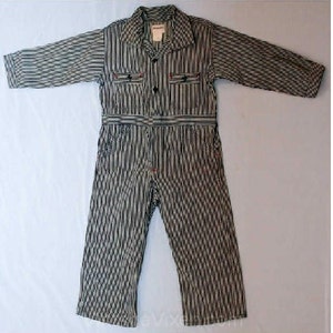 Vintage 1930s Boy&#39;s Denim Work Wear - Railroad Conductor Coverall - Size 5 Authentic 30s Deadstock - One-Piece Gray & White Striped Cotton