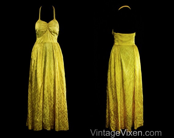 Size 8 1930s Evening Dress - Citron Yellow Rayon S