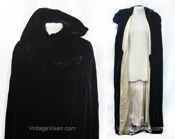 1930s Black Velvet Cape with Hood - Small Medium … - image 9