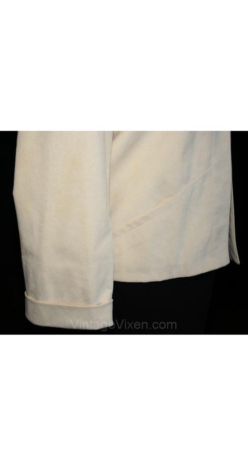 Bust 38 Hip 36 28586 Mod 1970s Ultra-Suede Open Front Jacket Size 6 Ivory Jacket Designer Samuel Robert Small Modernist Blazer