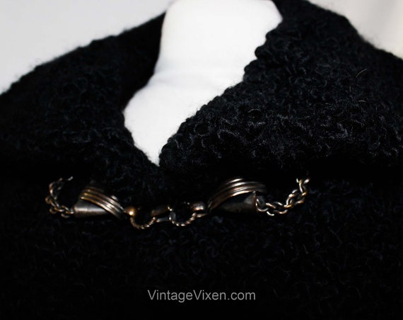 XL 1940s Black Coat with Brutalist Metal Rings Cl… - image 3