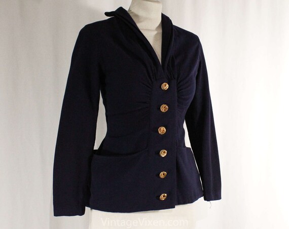 Size 6 1940s Suit - Navy Blue 40s Jacket & Skirt … - image 3