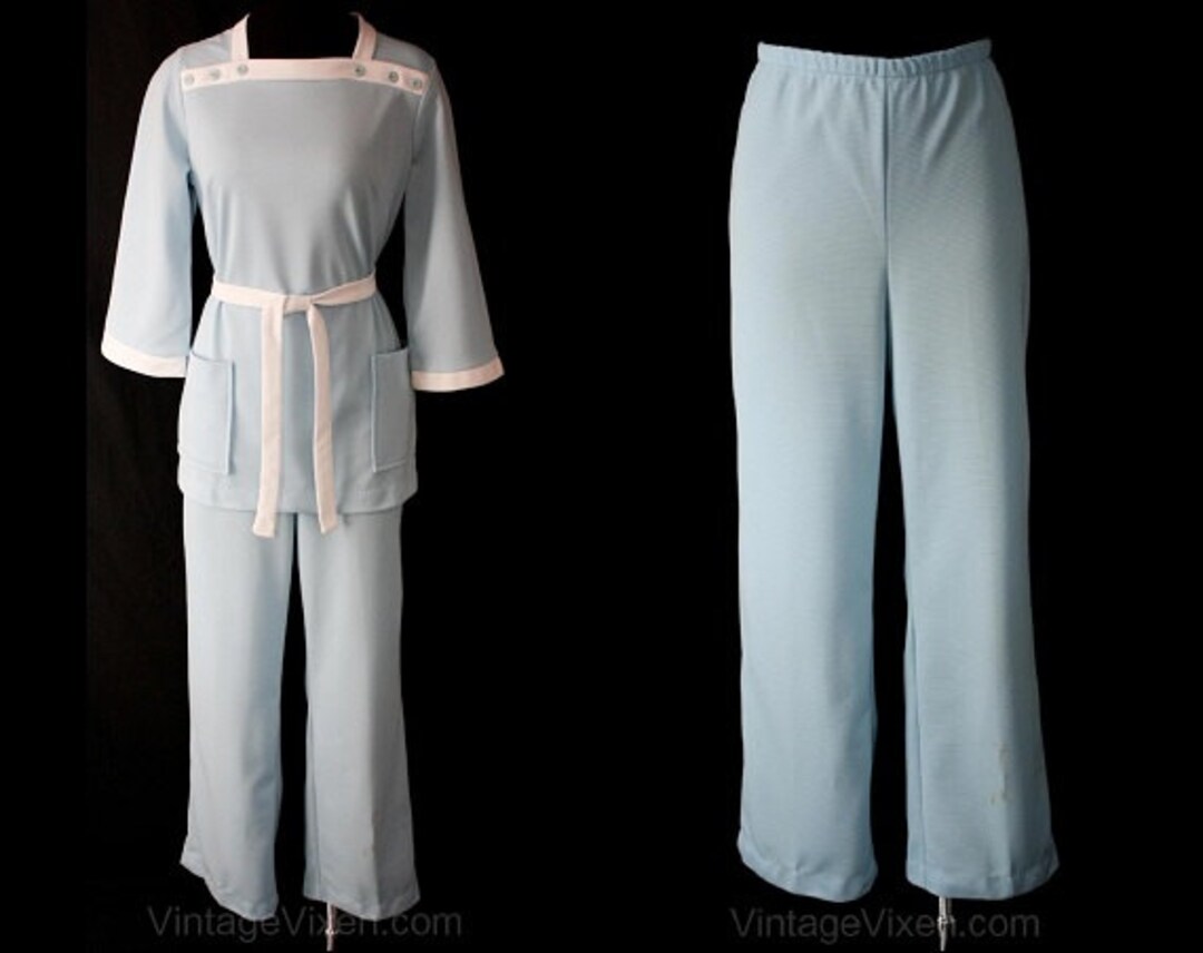 1960s Pant Suit Powder Blue Ladies' Leisure Suit Large Etsy
