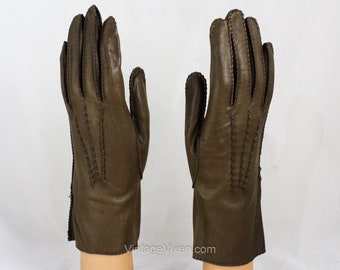 Braune Leder Handschuhe - Größe 6 3/4 Hochwertige Damen-Paar Handschuhe - Handgenähte Whip Stitching - 40er 50er Jahre Herbst Herbst Chic - Innenseite aus weichem Wildleder