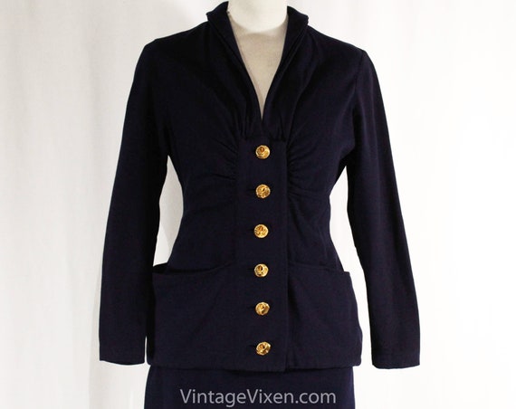 Size 6 1940s Suit - Navy Blue 40s Jacket & Skirt … - image 2