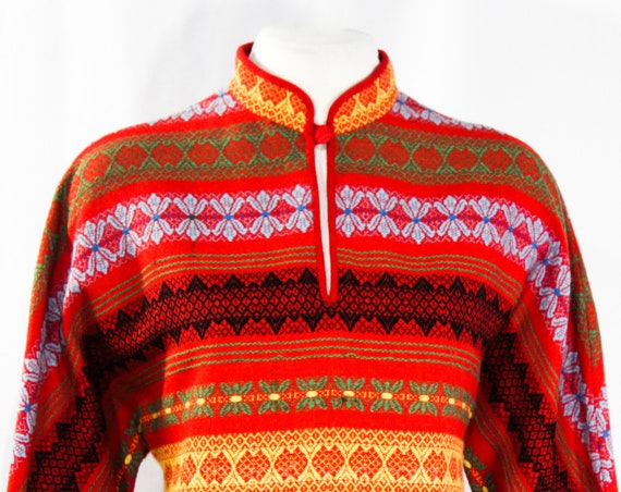 Medium 1940s Red Folkloric Shirt with High Collar… - image 2