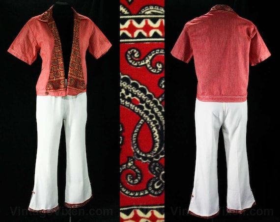 Size 6 Red 50s Cotton Jacket & Pants - Small Rare
