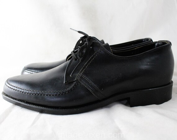 Size 4.5 Boy's Dress Shoes - 1950s 60s Black Leather Classic Oxfords - Child Boy's 4 1/2 Big Kid Size Formal Shoe - Handsome Deadstock Nib