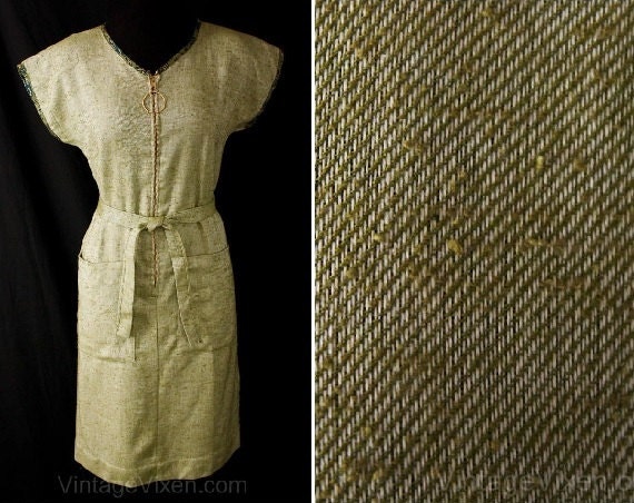 Size 4 Olive Green Dress - Late 1950s Beatnik Styl