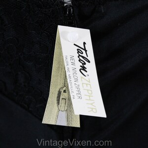 May include: Close-up of a black nylon zipper with a white label that reads "Talon Zephyr New Nylon Zipper Talon, Inc. Meadville, PA."