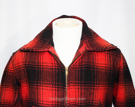 Men's 1940s Jacket - Red Plaid Long Sleeve Lumber… - image 2