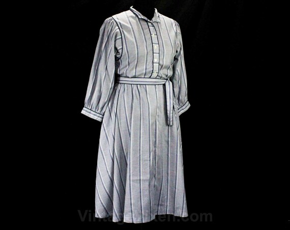 Striped Blue Dress - 1980s Preppie Cotton Shirtdr… - image 7