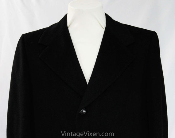 Men's Large Cashmere Coat - Handsome 1950s Black … - image 2