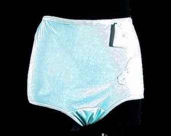 50s 60s Sissy Panties - Unworn Powder Blue Panty with Applique Lace - Undies Size 5 or 6 - Quantity Available - Elastic Needs Replacing