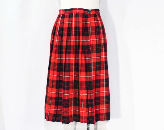 Size 6 Red Skirt - 50s Pleated Tartan Windowpane W