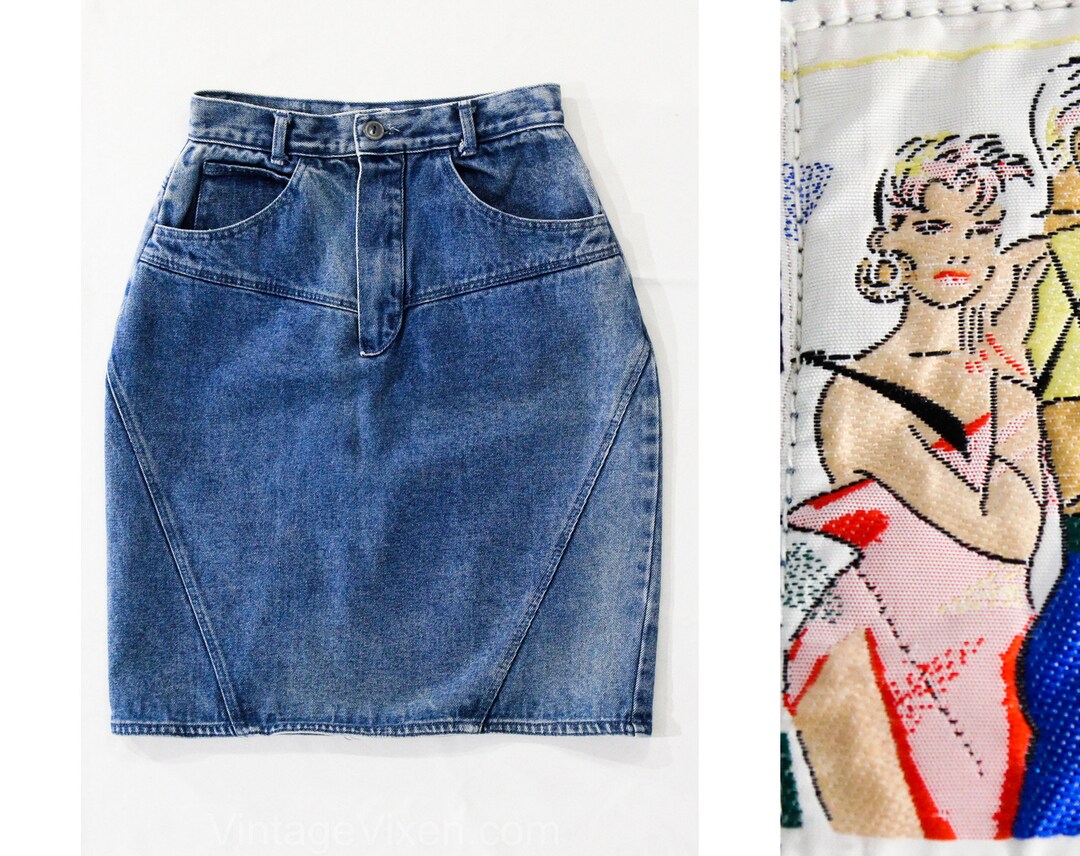 1980s Denim Mini Skirt - XS Size 2 Blue Cotton 80s Club Wear Skirt