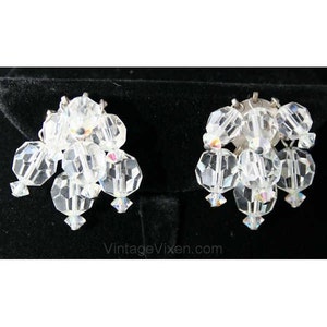 1950s Cut Glass Trembler Style Earrings Clear 1950s Beaded Clip On Earring Late 50s Early 60s Mid Century Chic Clip Earrings 38445 image 1