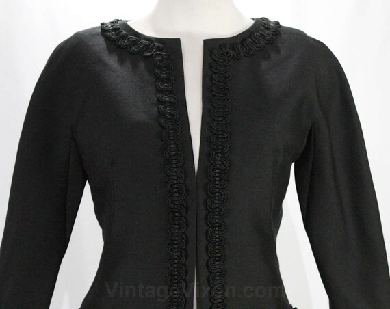 1950s Black Jacket - Sharp Tailored Crop Waist Bl… - image 2