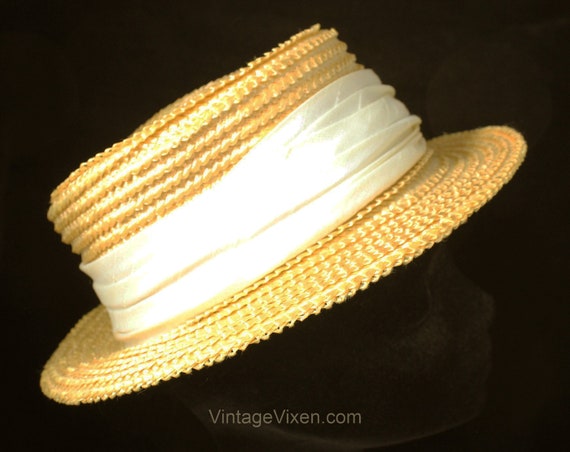 1960s Yellow Breton Hat from I. Magnin - Wide Sum… - image 4